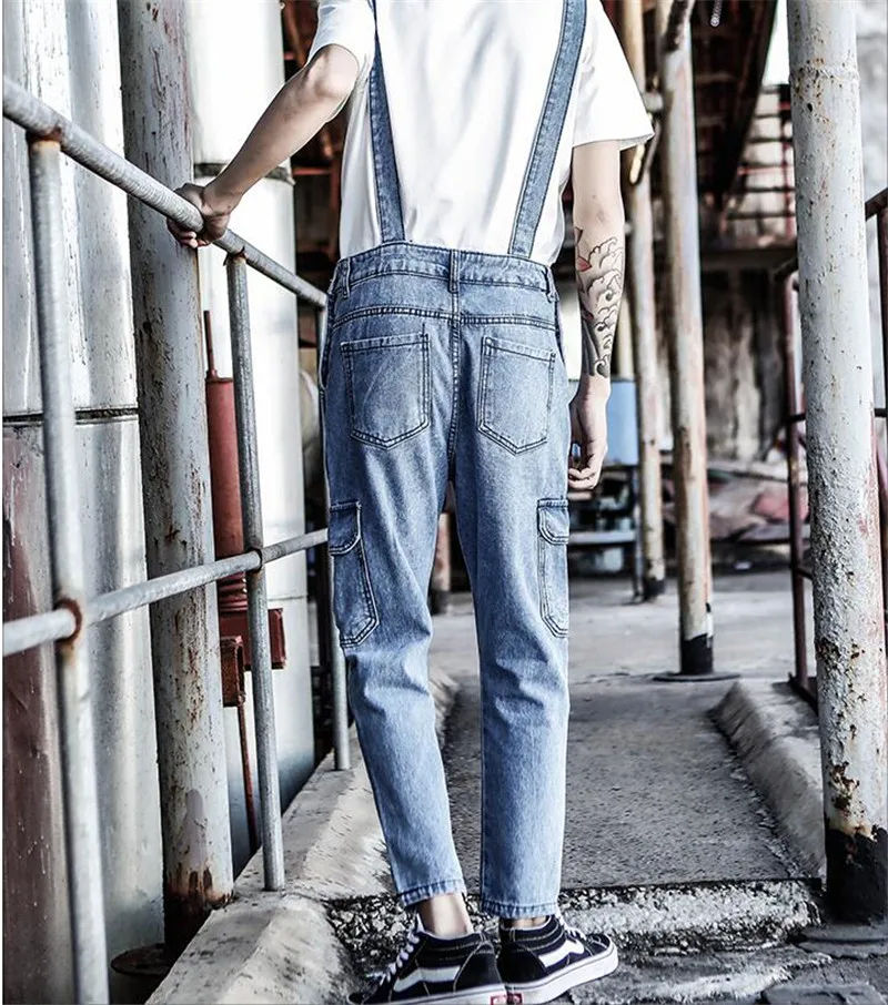Мужской комбинезон в Корейском стиле, Тонкий джинсовый комбинезон для ног, Мужская световая оснастка в стиле ретро, подтяжки, размер m-xxl