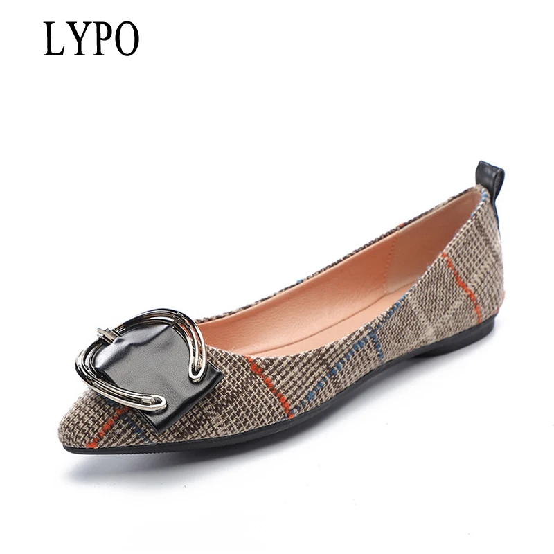 

LYPO Trend Women's Shoes 2018 New women's singles shoes fashion metal buckle side buckle shallow mouth pointed flat shoes female