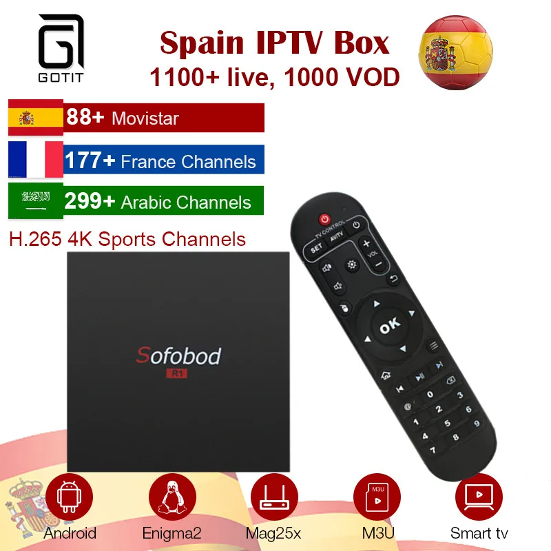 

Sofobod Android 7.1.2 Smart TV Box with 1 year Arabic procaja IPTV Spanish French African UK Netherlands 4K UHD Set Top Box