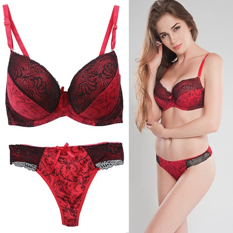 

Sexy Women's Bra Underwear Set Push Up Bra and Thong Set 3/4 Cup Size 34-42 D/DD/E Cup H422