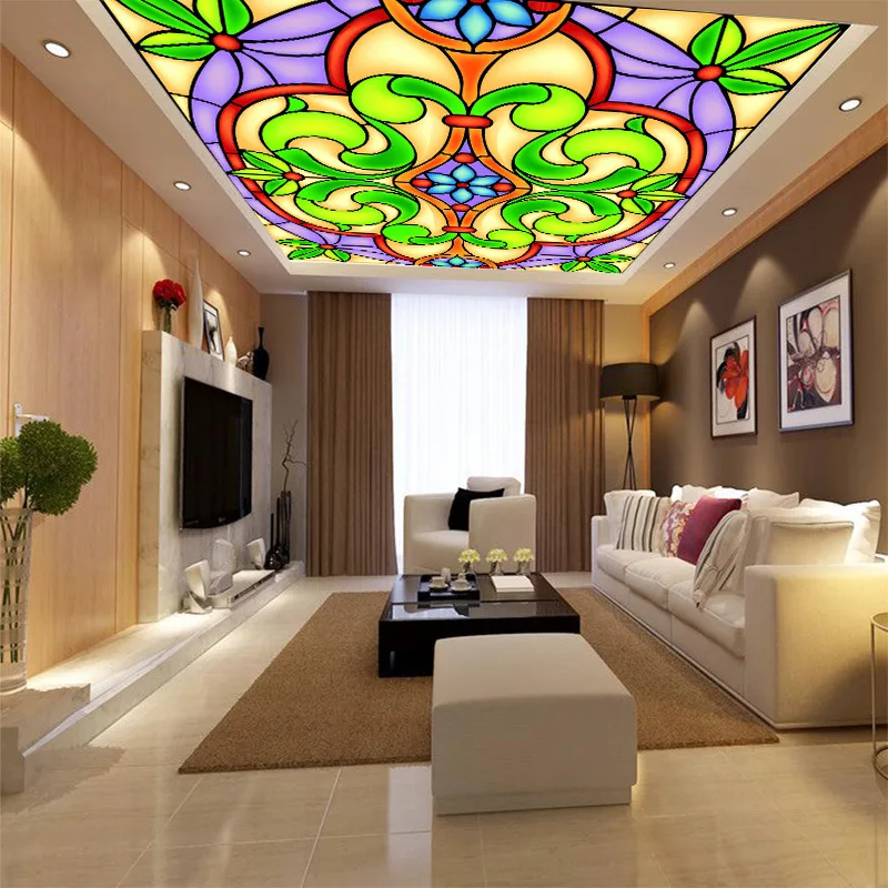 

Custom Factory direct mural 3d bright and colorful floral ceiling wallpaper seamless TV sofa background wall painted pattern