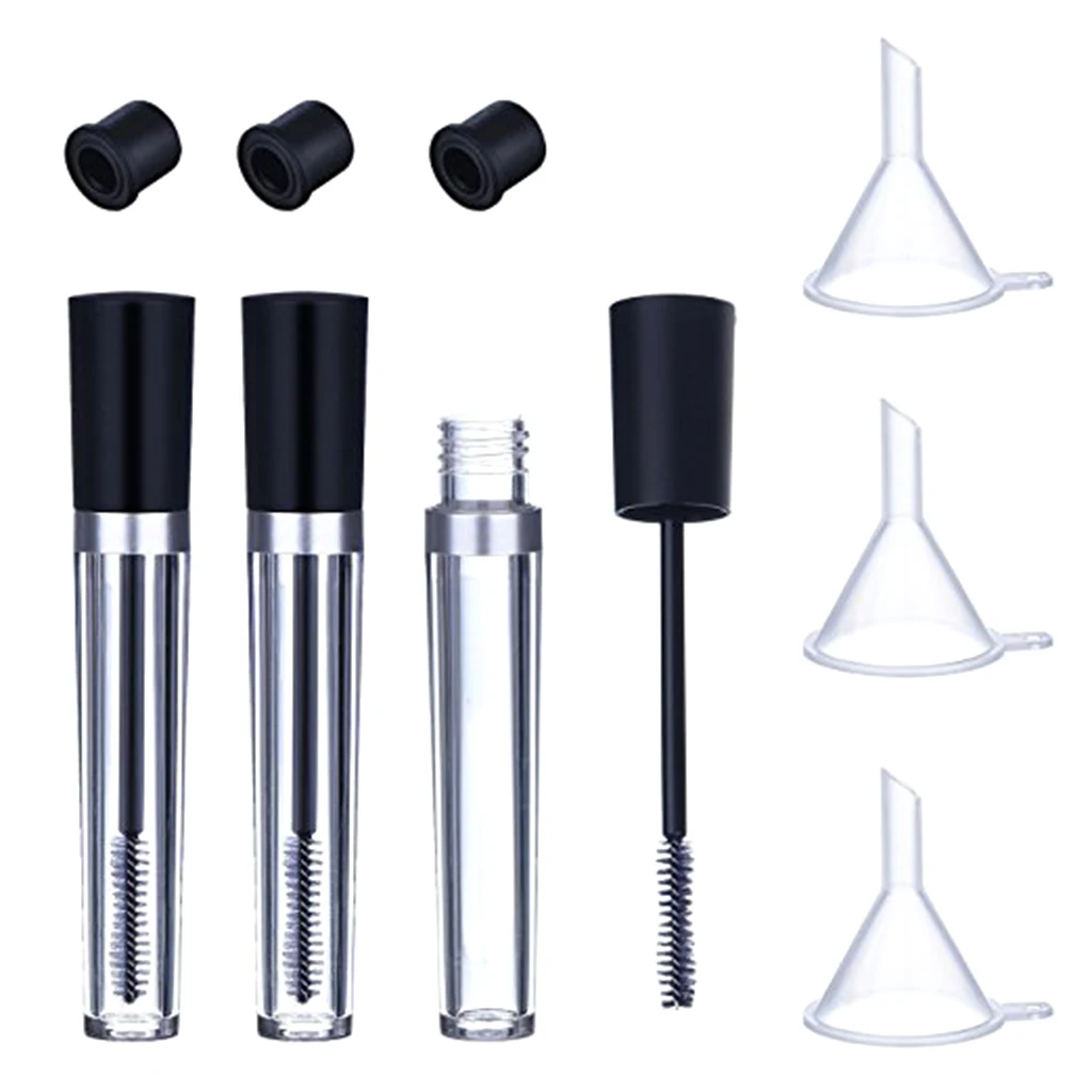 7.5ML 3x Empty Mascara Tube with Eyelash Wand Eyelash Cream Container Bottle, Rubber Inserts, Funnels Set for Castor Oil