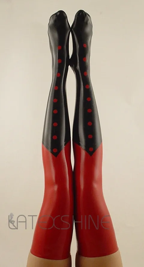 Sexy-Women-Red-Black-100%-Natural-Latex-Stockings