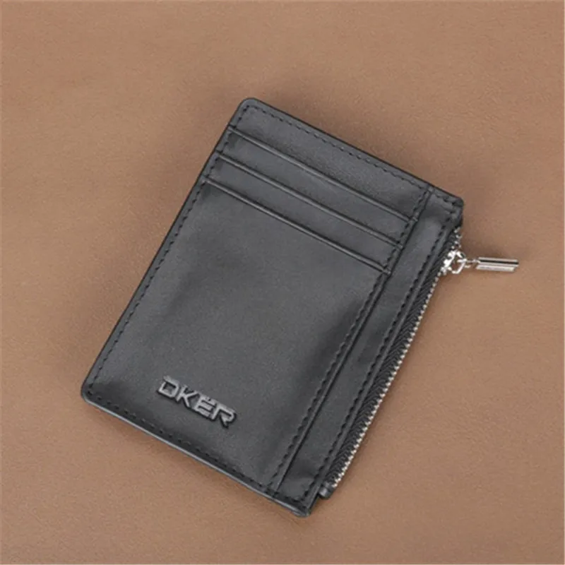 

BISI GORO 2018 Genuine Leather Card holders Black Mini Men Wallets Zipper Wallet Business Coin Purses Big Capacity Card Holder