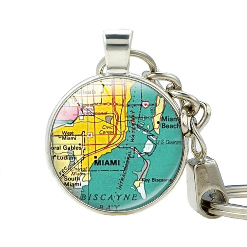 Unisex Miami Florida Map Keychain Jewelry Miami Florida Map Keychains