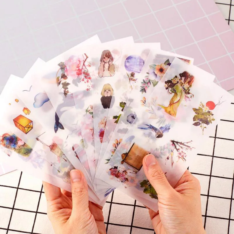

1 Pc new cute Stationery Stickers Retro Girl Plant Diary Planner Decorative Washi Stickers Scrapbooking DIY Craft Stickers