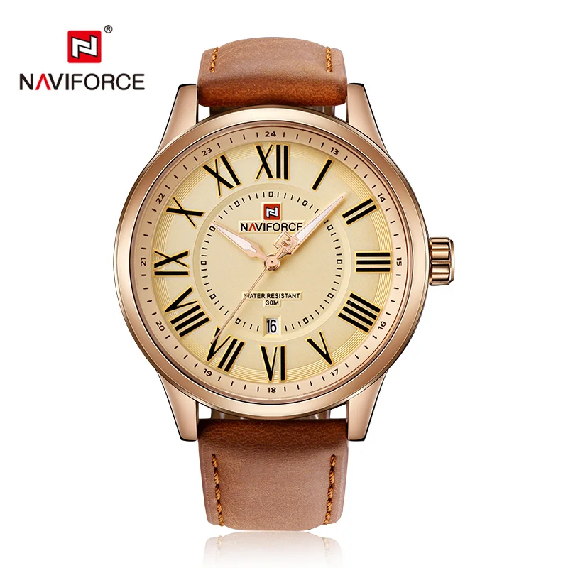 Naviforce Топ люксовый бренд мужские спортивные часы с кожаным ремешком Мужские кварцевые часы с датой мужские водонепроницаемые наручные часы Relogio masculino - Цвет: Rose Gold