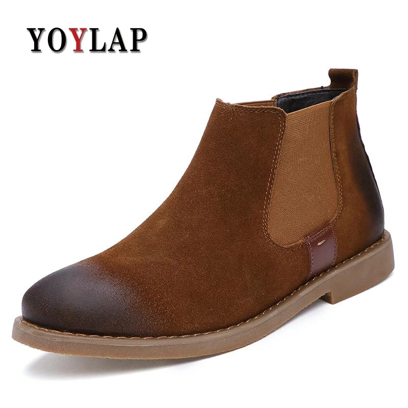 

2018 Spring Cow Suede Chelsea Boots Men Kanye West Ankle Men Boots Genuine Leather Suede Warm Winter Shoes Men High Quality