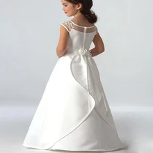 Лидер продаж; элегантные атласные платья с цветочным узором для девочек; длинные праздничные платья принцессы с аппликацией для первого причастия