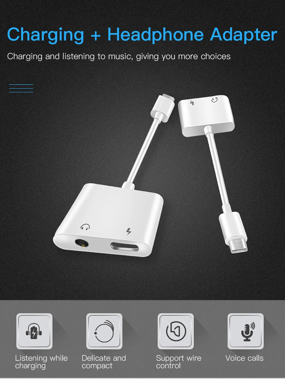 ACCEZZ usb type C адаптер для быстрой зарядки для Xiaomi huawei 3,5 мм разъем для наушников аудио Aux разъем двойной адаптер type-C