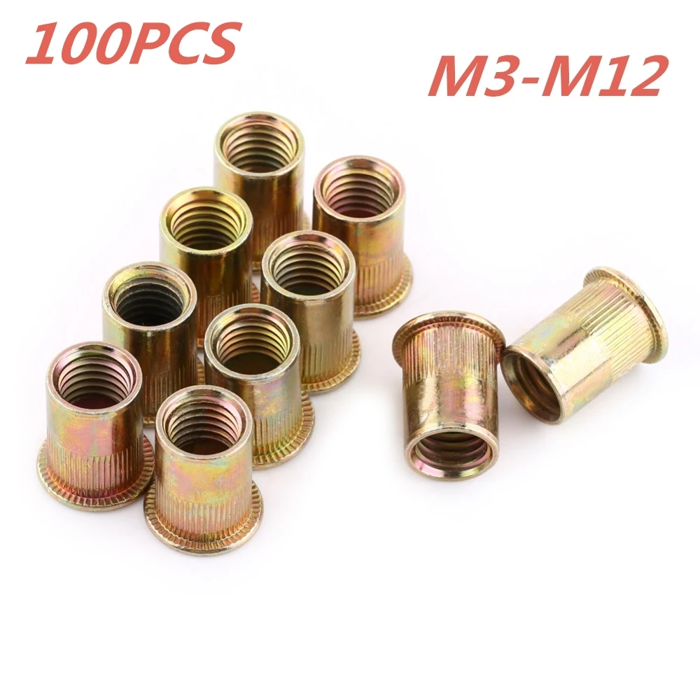 WALFRONT-100pcs-Lot-Rivet-Nut-M3-M12-Carbon-Steel-Flat-Threaded-Rivnuts-Nutsert-Cap-Zinc-Fastener (1)