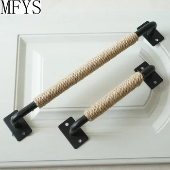 

7.55'' 12.6'' Linen Thread Black Wooden Large Door Handles Unique Drawer Pulls Handles Rustic Kitchen Cabinet Handle Pull