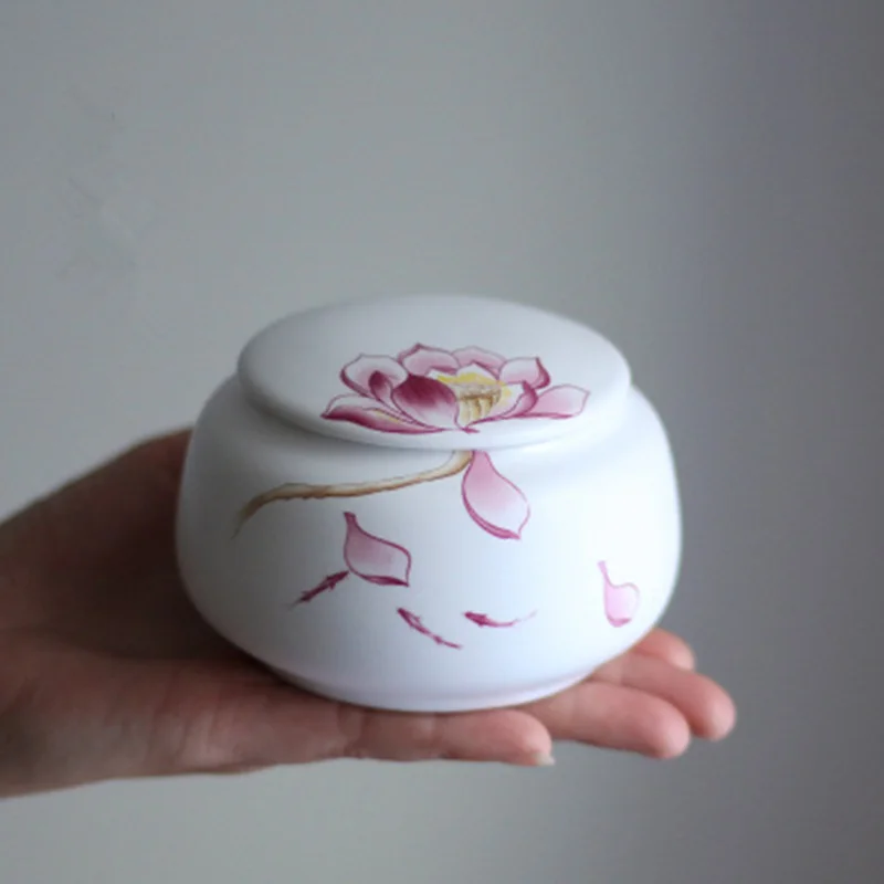 

Mini Empty Ceramic Jars with Cover Home Kitchen Organizer Box Bottle Tank Sealed Storage Boxes Sugar Flower Printed White Color