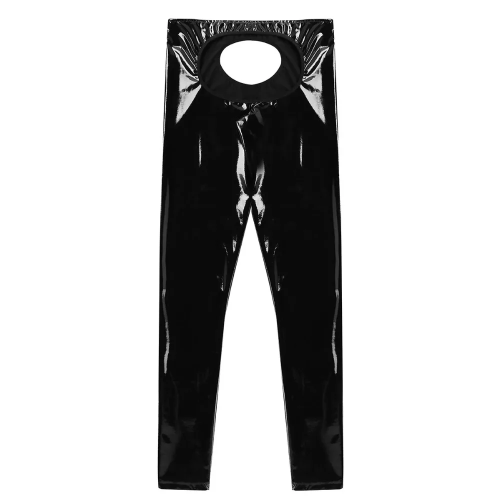 Gay Sexy Mens Lingerie Shiny Patent Leather Open Back Open Pouch Skinny Tight Pants Leggings Night Clubwear Parties Trousers mens sports pants