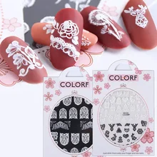 1 шт 3D наклейки для ногтей рельефные цветы кружева белые дизайны с гравировкой клейкие наклейки слайдеры Кончики ногтей украшения TREA011-024