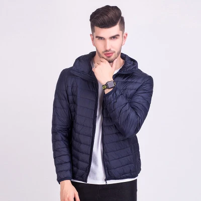 Mens Fashion Winter Jackets Ultra Light Windproof 90% White Duck Down Coats Casual Autumn Portable Puffer Jackets Warm Parkas - Цвет: Navy blue