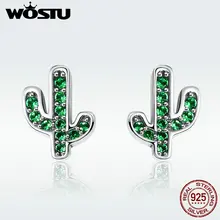 WOSTU стерлингового серебра 925 Освежающий Зеленый Кактус Кристалл трендовые серьги гвоздики для женщин S925 ювелирные изделия подарок Brincos DXE097