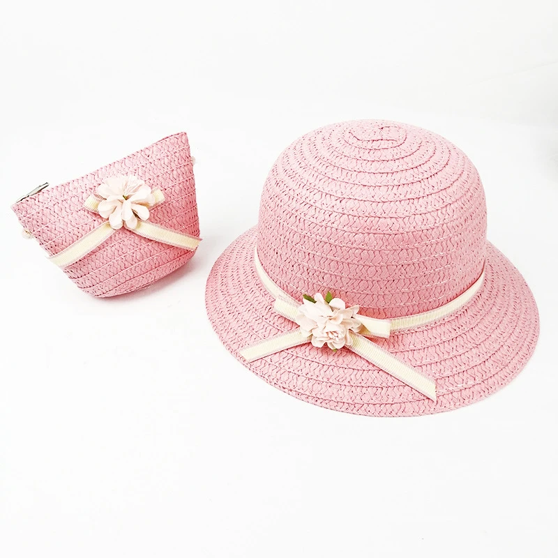 SUEF/ hot new cute rabbit head children straw hat girl princess hat travel student sunshade beach hat two-piece