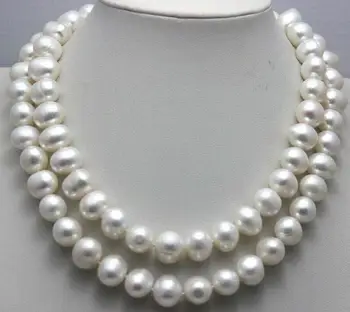 

10-11 MM NATURAL SOUTH WHITE PEARL NECKLACE 48" Yellow clasp