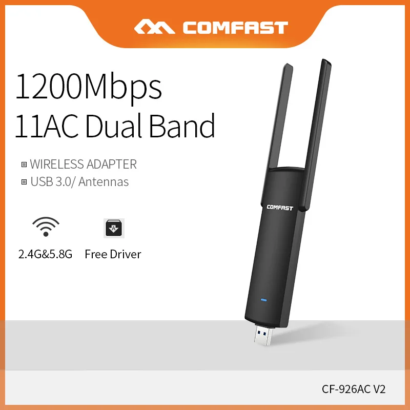 Comfast высокой мощности Usb Wifi адаптер 1200 Мбит/с 2,4G+ 5,8 ГГц двухдиапазонный Wi-Fi ключ AC сетевой карты удлинитель антенна A CF-926AC