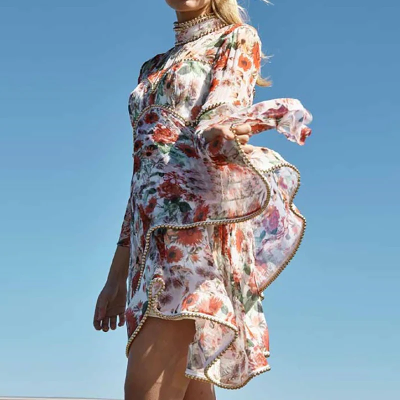 BOHO пикантные цветочный принт пляжное Мини платье для женщин Лето 2018 г. элегантный