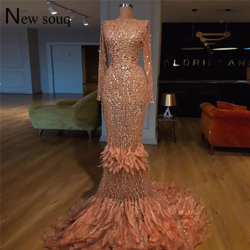 feather evening gown