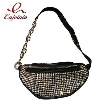 

Good Quality Fashion Design Pu Diamond Women Casual Pockets Shoulder Bag Chain Bag Pack Belt Bag Female Waist Bag Bolsa Flap