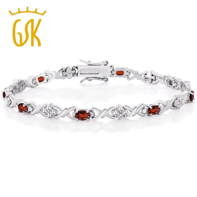 Gemstoneking 5 00 Ct Natural Garnet Tennis Bracelets For Woman 925 Gemstoneking 5 00 Ct Natural Garnet Tennis Bracelets For Woman 925 Sterling Silver Bracelet With Diamond Accent