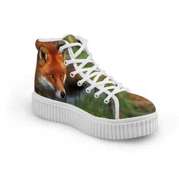 

Noisydesigns Casual Flats Platform Lace up Ankle Fox grass land Print Women Creepers shoes Female Height Increasing cute