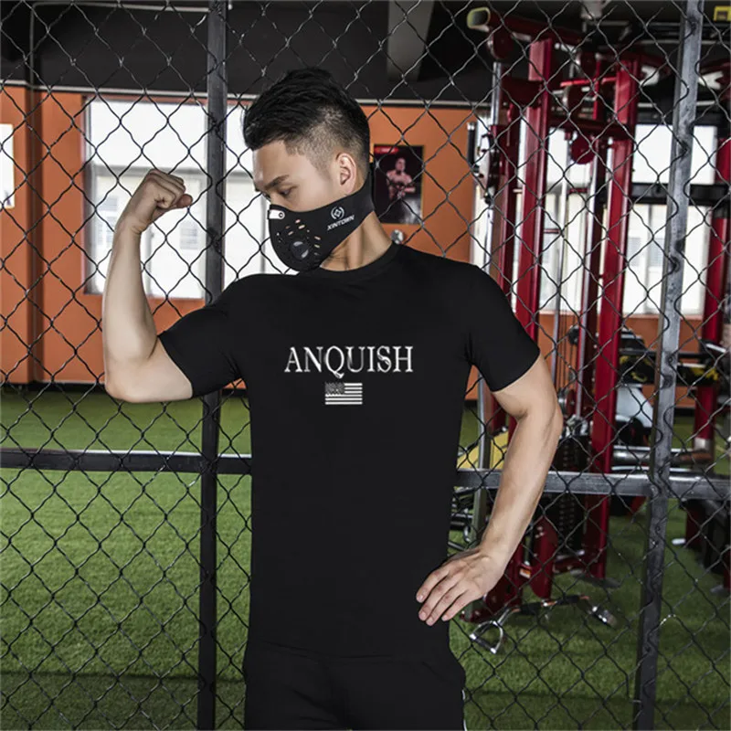 

Gyms Men's Black T-Shirt 2019 Men's Fitness T-Shirt Summer Brand Men's Print Sportswear Jogger Short Sleeve Tops Fashion T-Shirt