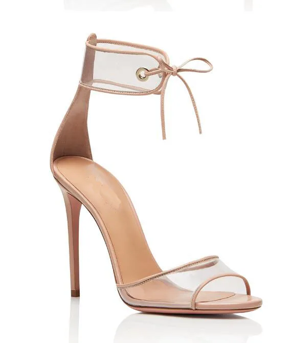 

Carpaton 2018 Summer Mature New Ladies PVC open toe lace up ankle straps mixed color high heel sandals nude fashion shoes