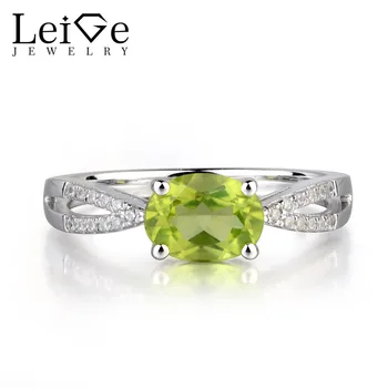 

Leige Jewelry Natural Green Color Peridot Gem Prong Setting Oval Cut Engagement Romantic Rings For Woman August Birthstone