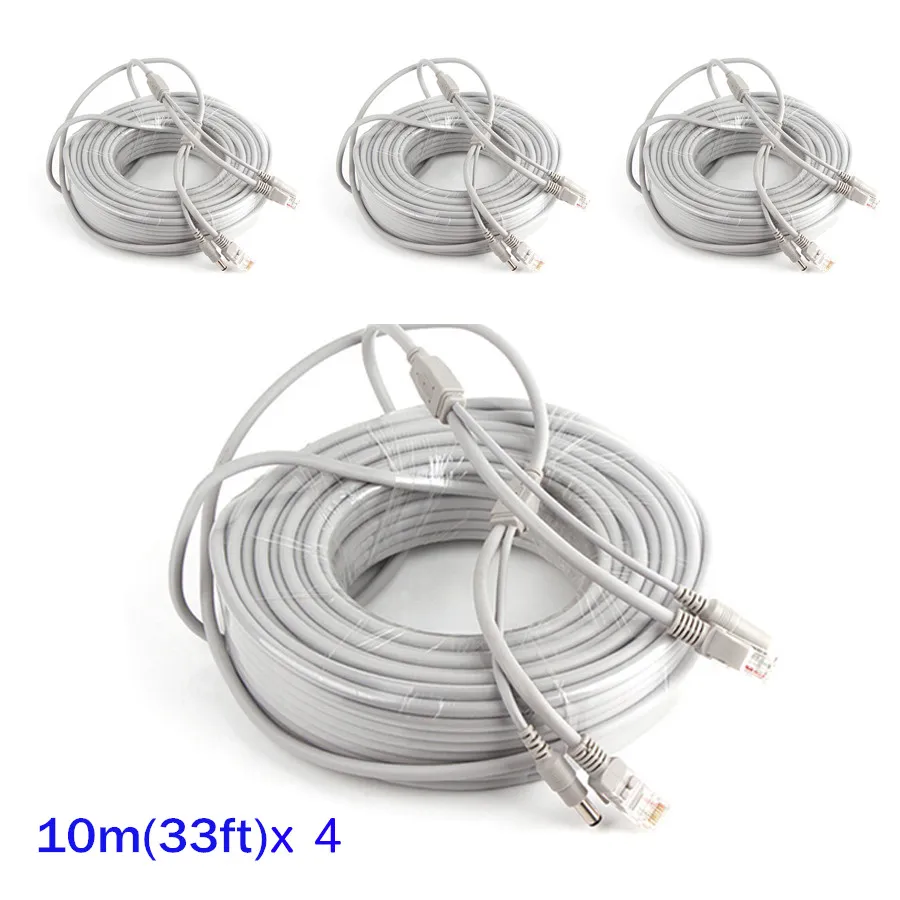 4 шт. CCTV аксессуары 10 м 33ft RJ45 Видео сетевой кабель + DC питание для системы