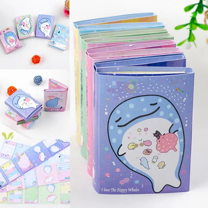 Школьные принадлежности блокноты мини-блокноты Kawaii Whale Fish 6 складной блокнот для заметок клейкая бумага для заметок крафт закладки канцелярские принадлежности для офиса