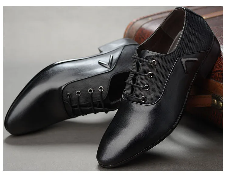 Новое поступление; Мужская официальная обувь; дышащие свадебные туфли в деловом стиле на плоской подошве со шнуровкой и острым носком; Мужские модельные туфли из искусственной кожи