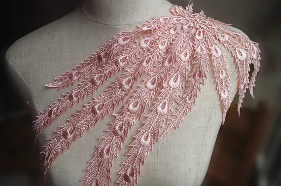 

pink lace applique with phonix, venice lace lace ,venice Lace Applique with peacock tail