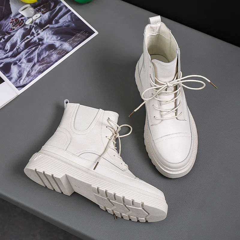 

Jookkrix New Platform Shoes Women Fashion Brand Martin Boots Lady chaussure Autumn Female footware Girl White Boots Ankle Boots