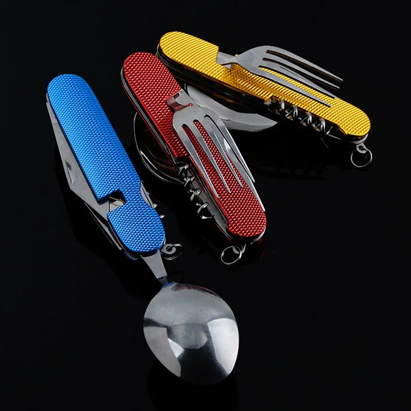 

Hot Multi-Function Fork Knife Tableware Tools Outdoor Stainless Steel Portable 6 in 1 Folding Fork Knife for Camping Picnic