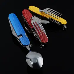 Горячая мульти-функция вилка нож Столовые инструменты открытый нержавеющая сталь Портативный 6 в 1 складной нож-вилка для кемпинга Пикник