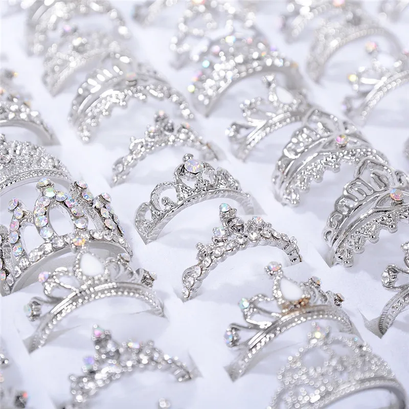 Finger Rings 10Pcs Rhinestone Crown Trendy For Women Girls