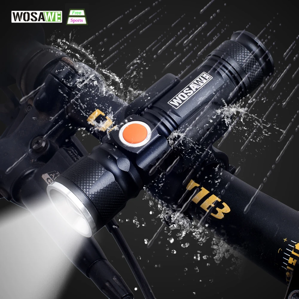 

WOSAWE High Bright Bicycle Flashlight Built-in Battery USB Rechargeable Camping Cycling Waterproof LED Mountain Bike Light
