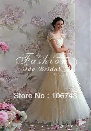 

dress Free shipping 2013 bridal sash belt Lace A-line White/Ivory Wedding Dresses Ball Gown custom short sleeve wedding gowns