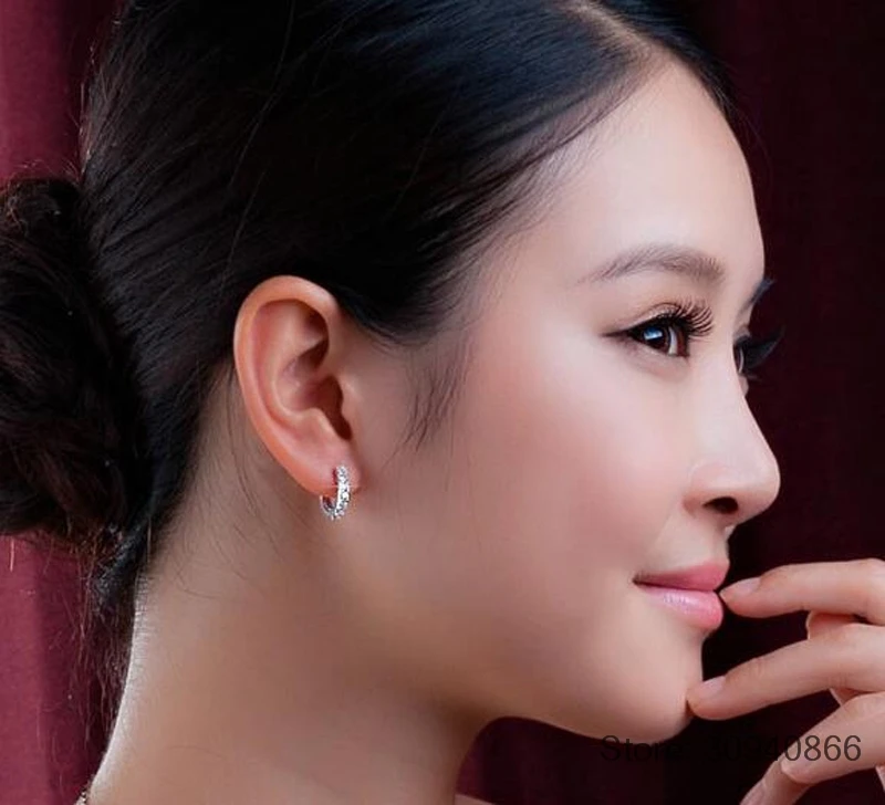 

925 Sterling Silver Earrings Sparkling Single Row Zirconia Hoop Earrings For Women brincos oorbellen pendientes