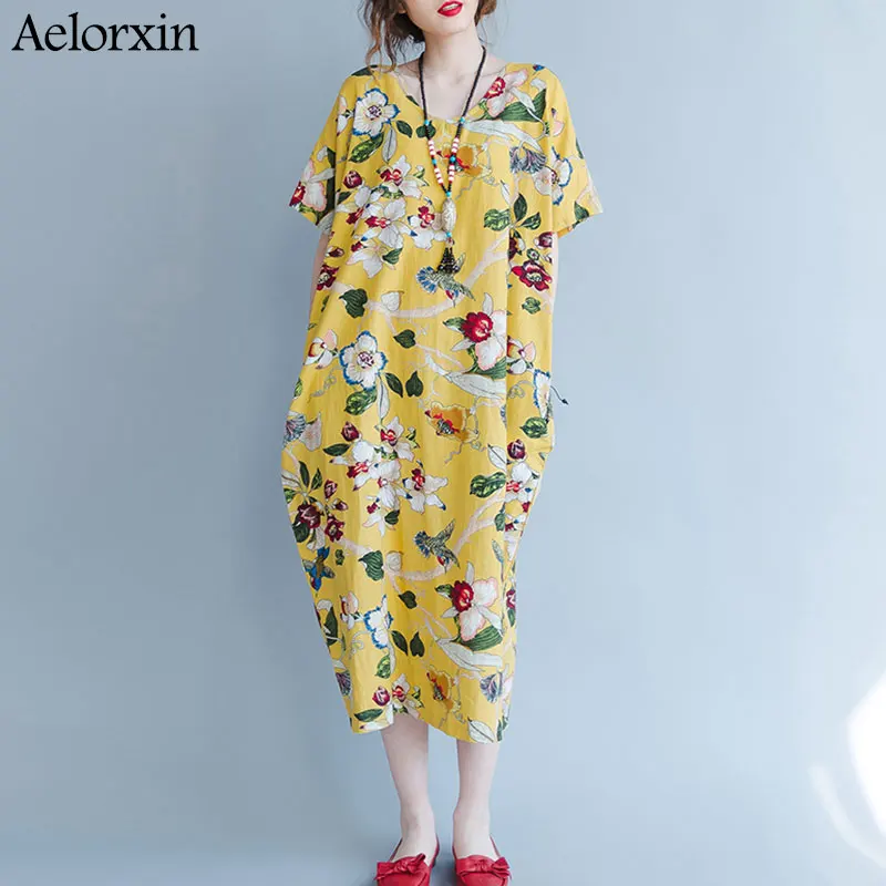Aelorxin 2019 летнее платье для женщин свободное хлопковое льняное винтажное