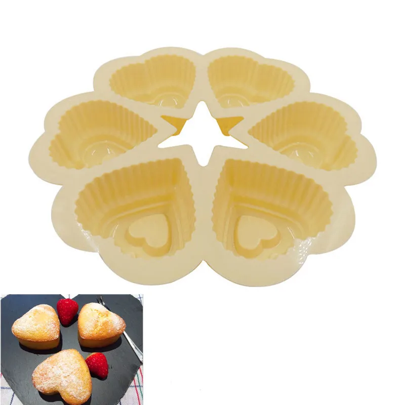 

Xmpromo 6 holes Silicone Cake Mold Heart Shape Muffin Cupcake 3D Baking Mould Jelly Pudding Mold Bakeware Kitchen Tools