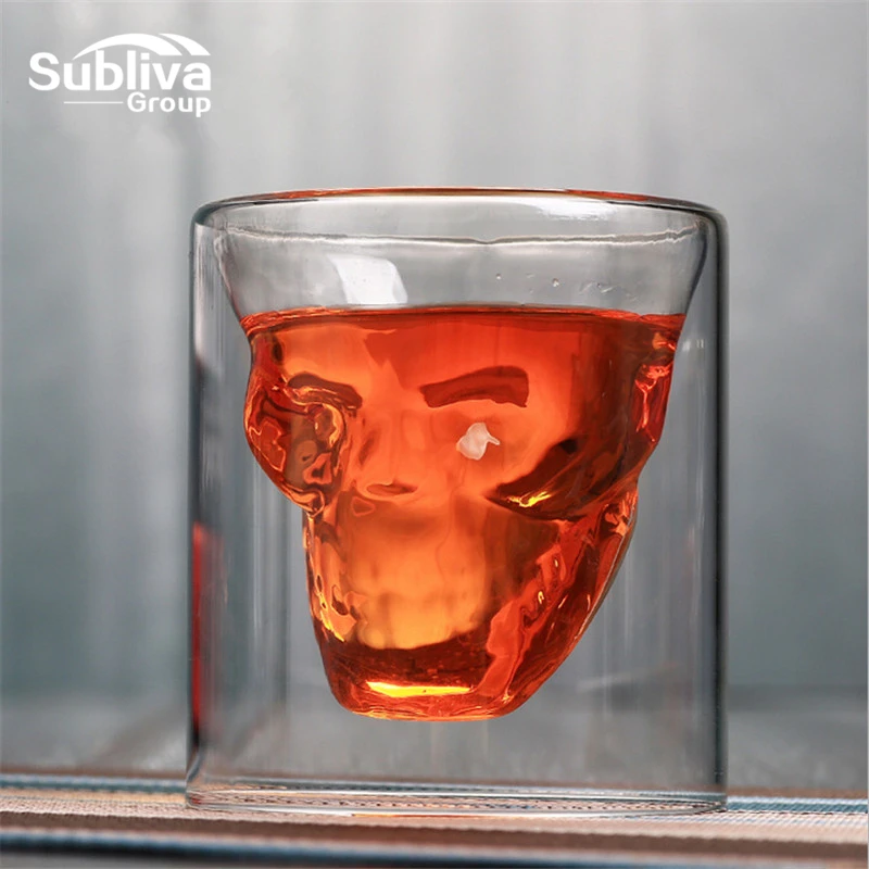 

Halloween Skull Double Transparent Glass Beer Cup For the Home Bar Beer Water and Party Hotel Wedding Glasses Gift Drinkware