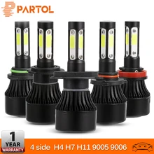 Partol 4 стороны светлые H4 H7 H11 9005 9006 COB 100 W 10000LM автомобиля, противотуманные LED лампочки 6500 K авто светодиодные фары автомобиля огни 12 v 24 v