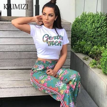 

2018 New Women Summer High Quality Casual Wear Short Sleeve Sportswear Set Round Neck Sleeve Elastic Band Geometric Pattern