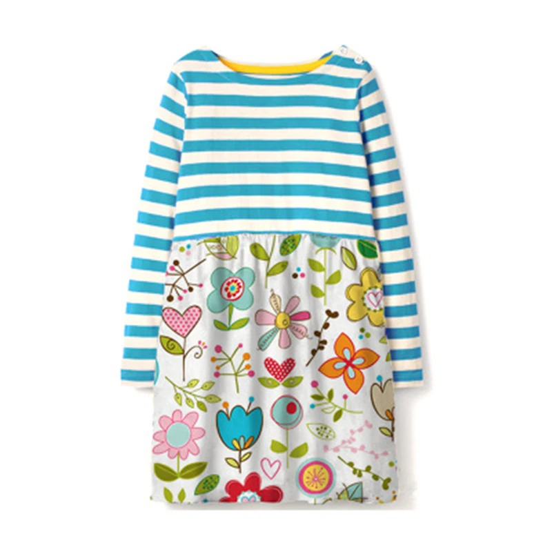 

2019 spring and autumn new girl long-sleeved striped cotton dress in a cute little girl print dress fashion F0402wy02