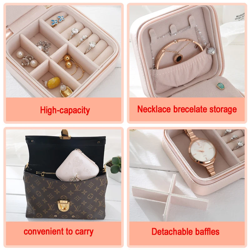 High quality Travelling Cosmetic PU Leather Jewelry Box Necklace bracelet earing Ring Storage Case for jewelry packaging box Jewelry Packaging